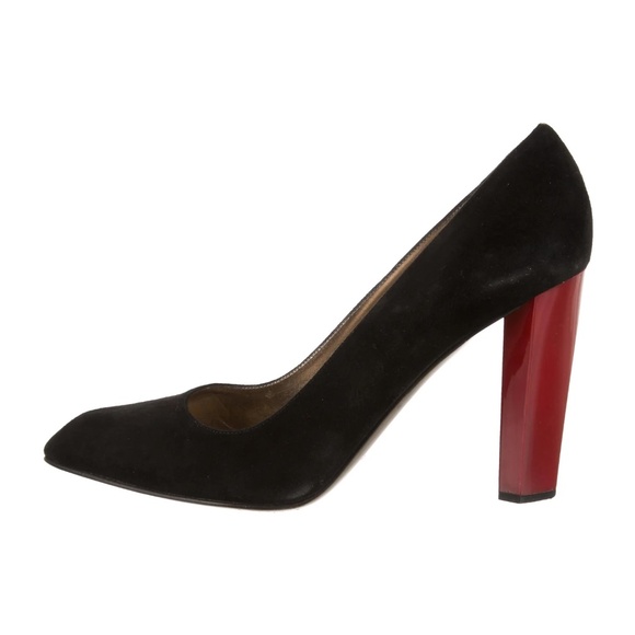 Diane von Furstenberg Two-Tone  Block Heel Suede Pumps- Black & Wine Red- 10 - Picture 1 of 5